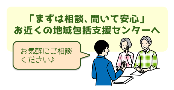 「「まずは相談、聞いて安心」お近くの地域包括支援センターへ」の画像