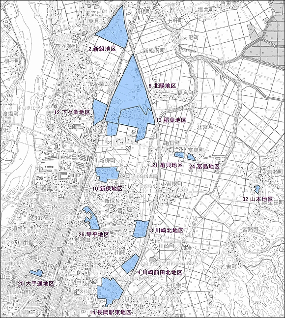 「長岡都市計画区域（川東地域）　地区計画区域位置図1」の画像