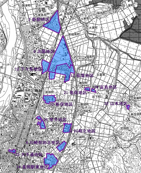 「長岡都市計画区域（川東地域）　地区計画指定箇所位置図1」の画像